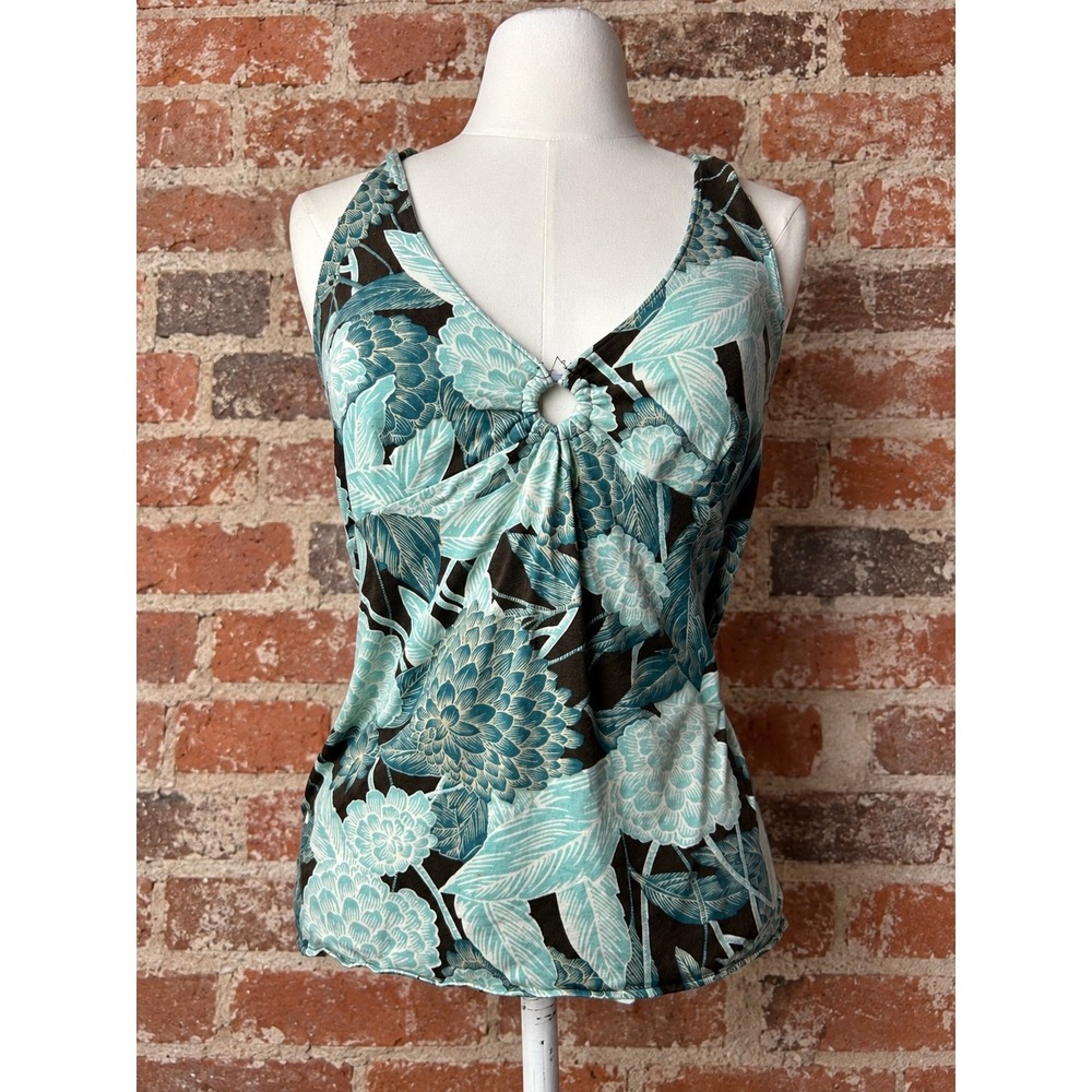 Y2K Floral Halter Tank Top S Boho Tropcial Botanical 2000s Beach Vacation